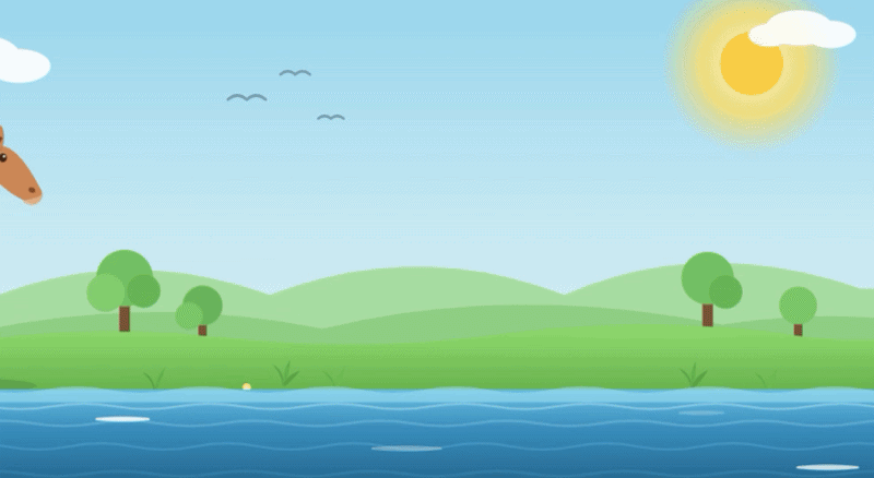 Claude Haiku 5.5 生成的马奔向河边饮水动态 SVG